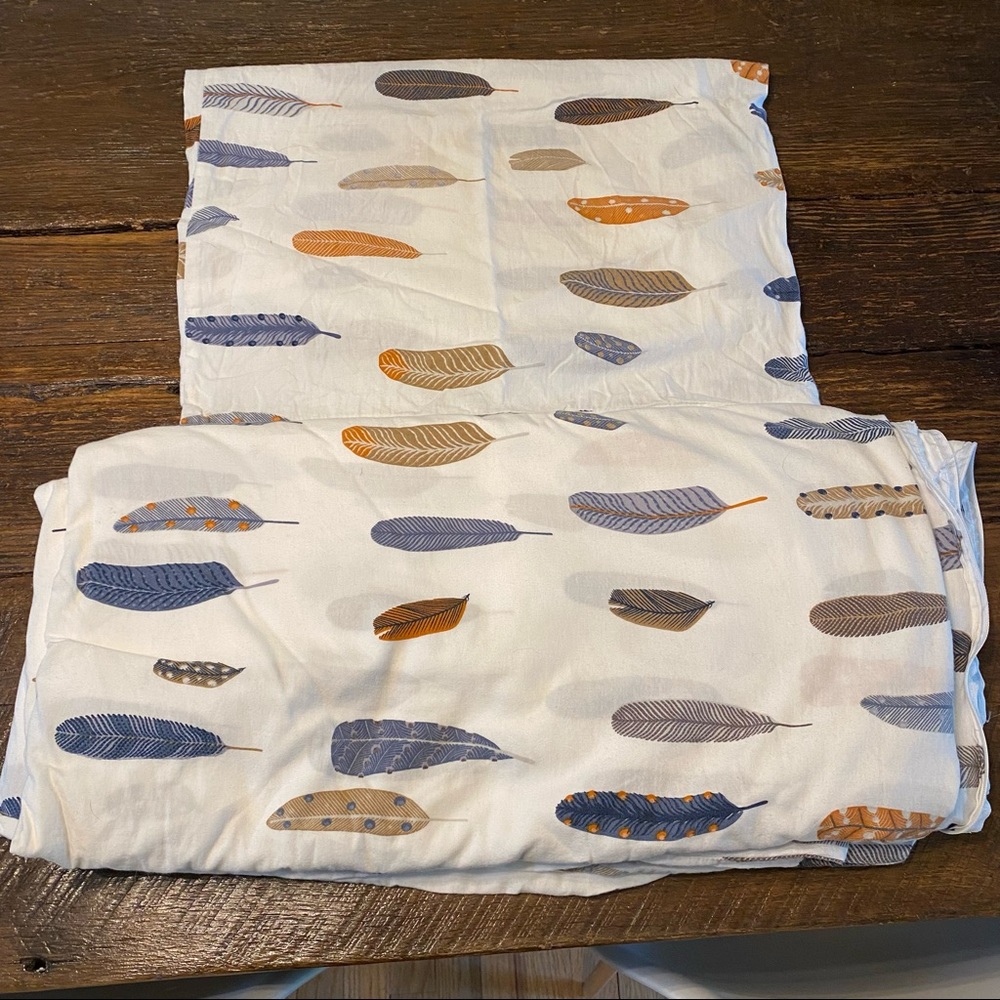 Full/queen duvet and shams with feather print